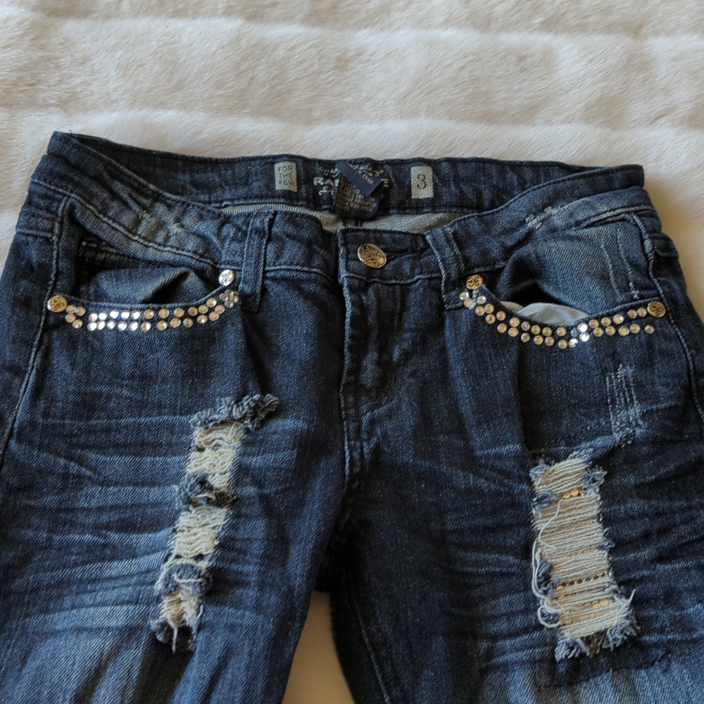 NWOT Rampage Rhinestone Jeans with Rips - Picture 6 of 8